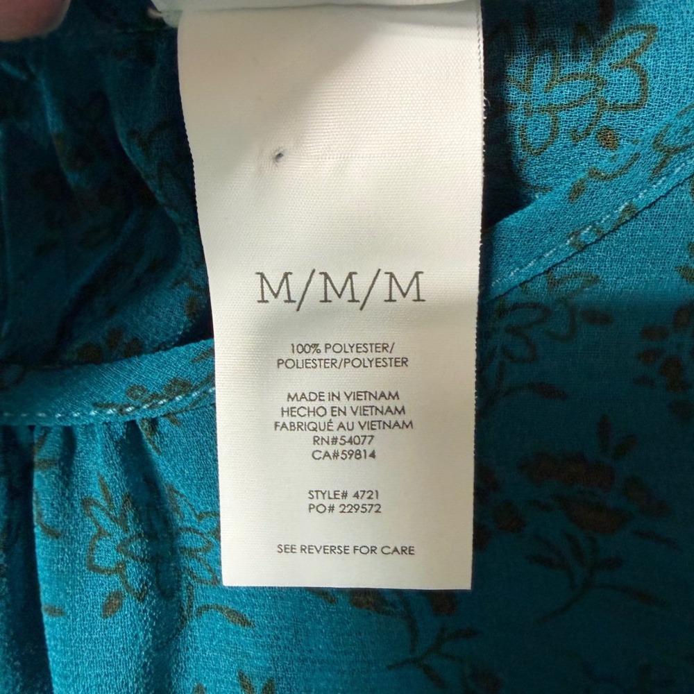 NWT Cabi Panorama Top Women Size M Devon Floral Teal Blue Short Puff Sleeve - Picture 6 of 9